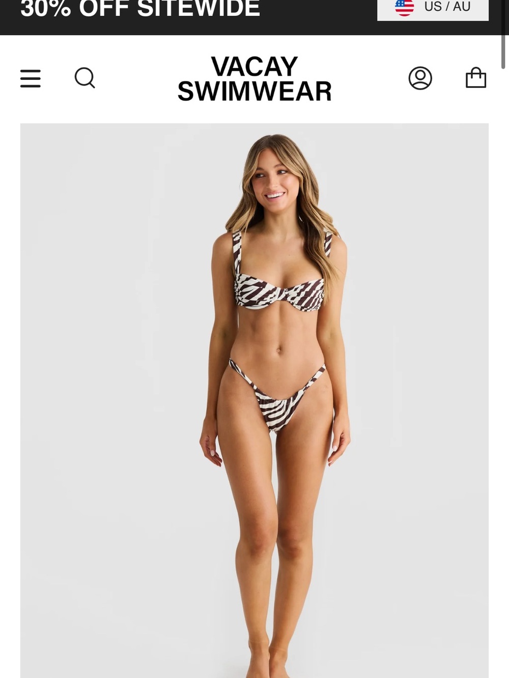 Vacay Swimwear Zebra-Print Underwire Bikini in Black & White